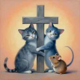 painting of cross between cat & mouse & rat & hamster, intercrossed animal, by arne olav gurvin fredriksen, by tiffany bozic, by zdzislaw beksinski, cold hue's, warm tone gradient background, concept art, beautiful composition