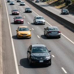 photorealistic shot of cars on the freeway, canon ae - 1,