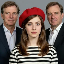 portrait of a young woman, wearing a red beret and black and white striped clothes, by vladimir makovsky, donato giancola, and norman rockwell.