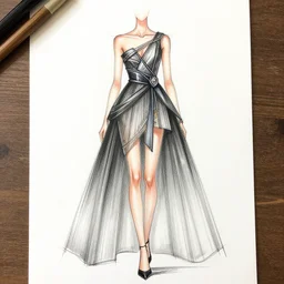 sketch design of fashion dress, detailed, unique and stylish