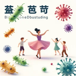 bacteria, microbes, virus, dancing in a miniature colorilful world, a poster in the style of push pin studios