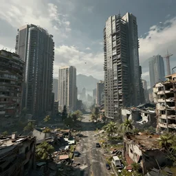 a broken down city in a dystopian future, art, high definition, high detail, 8k,
