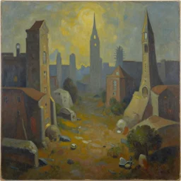 painting, Obsolete Worlds, created by Jeannie L. Paske