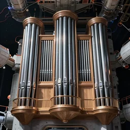pipe organ space station, hyper realistic, fantasy art, in the style of chris foss, intricate, hyper detailed, smooth