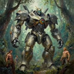 a giant poseidon forest mecha, tim hildebrandt, wayne barlowe, bruce pennington, donato giancola, trending on artstation, cinematic composition, beautiful lighting, hyper detailed, 8 k, oil on canvas