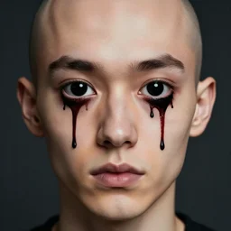 bald man with large solid black eyes, black blood dripping from eyes, portrait, behance hd artstation, style of jesper ejsing