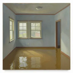 painting of the inside of a flooded house, by Quint Buchholz