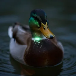 a blurry image of a duck in the dark, water drops, a microscopic photo by ker - xavier roussel, featured on flickr, art photography, flickering light, macro photography, luminescence