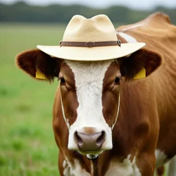 A cow with a hat