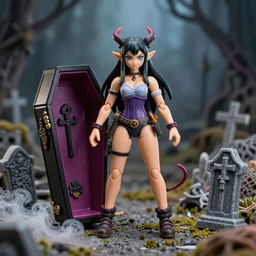 craxula, the filipina demon from hell, actionfigure with play set with coffin and graveyard, smoke, photorealistic, hdr, 8 k, designed by hasbro mezco and yasushi nirasawa