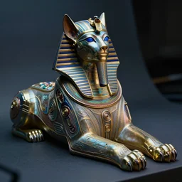 a photo of a beautiful intricate futuristic hyper detailed cyber sphynx of egypt, cinematic lighting, taken with tilt shot