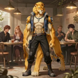 stylish muscular, attractive cyberpunk anthro liger portrait, detailed cafe background full body, fine detail, anime, realistic shaded lighting, 3 point lighting, character design by ilya kuvshinov, magali villeneuve, artgerm, jeremy lipkin and michael garmash and rob rey