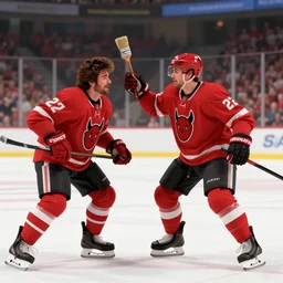 bob ross beating the devil out of nhl player john scott with a paint brush, digital art, artgerm, highly detailed, trending on artstation