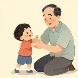 a son imitate his father, joyful, illustration by victo ngai