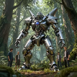 A mechanical forest by nature by Greg Rutkowski, Sung Choi, Mitchell Mohrhauser, Maciej Kuciara, Johnson Ting, Maxim Verehin, Peter Konig, final fantasy , 8k photorealistic, cinematic lighting, HD, high details, atmospheric,