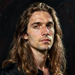 portrait of man with long hair. by greg rutkowski and egon schiele