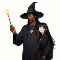 snoop dogg holding a magic wand, kamome shirahama, in the style of witch hat atelier, intricate manga cover art illustration, fantasy artwork