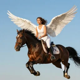 woman flying on a horse with wings