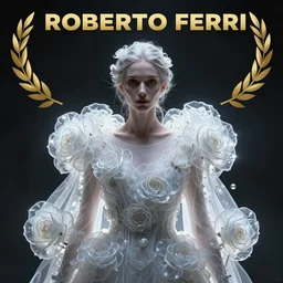 a wonderful realistic portrait of a lonely woman with a detailed wonderful symmetrical face who is dressed with a wonderful, majestic, large semi transparent white cotton dress ornate with semi transparent cotton roses, accent white lighting, dramatic light, octane render by roberto ferri, fantasy art, photo realistic, dynamic lighting, unreal engine rendered, artstation, poster, dramatic light, award winning - 8 k