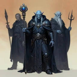 full character potrait of genetic combination between goblin & elder lich & warlock, holding a ceremonial staff, wearing a cloak, zdzislaw beksinski, lewis jones, dariusz zawadzki, wayne barlow, warhammer fantasy, cold hue's, warm tone gradient background, concept art, 4 k, ultra - high - definition