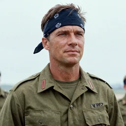 tom berenger in a military uniform and bandana, 1 9 8 7, movie still
