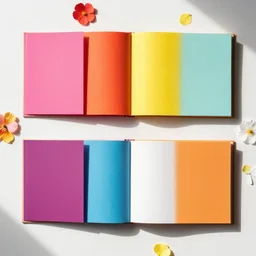 flatlay book collection, vivid colors, dramatic lighting, scattered paper flowers