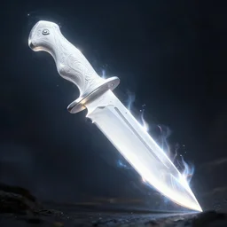 an alaskan ulu knife in a fantasy style, white fire, dramatic lighting, cinematic, establishing shot, extremely high detail, photo realistic, cinematic lighting, post processed, concept art, artstation, matte painting, style by eddie mendoza, raphael lacoste, alex ross