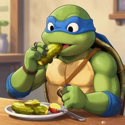 ninja turtle eating a pickle