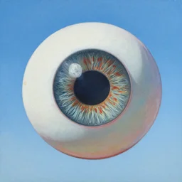 an extremely detailed painting of an eyeball in a blue sky