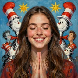 a beautiful portrait of a shaman smiling with eyes closed feeling her heart, symetrical, designed by dr seuss and michal karcz, by cyril rolando and asher durand and natalie shau