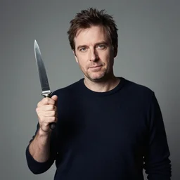 Edmund McMillen holding a knife, portrait