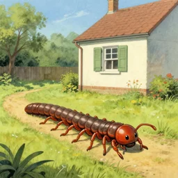 Large centipede next to a house by Roger Dean