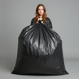 kyrsten sinema dressed up as a ( large black plastic garbage bag with drawstrings ), ultrarealistic