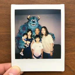 family photo of a monster family poloroid,