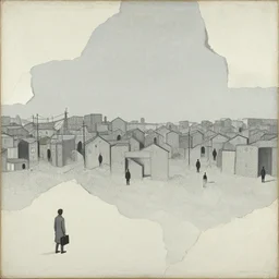 illustration of a 2 0 8 0 desolate society scene by shaun tan, clean, emptyness, torn paper decollage, graphic novel, oil on canvas by edward hopper, ( by mattias adolfsson ), by moebius