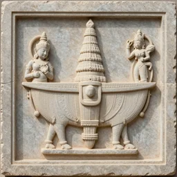 detailed section of a decorative stone panel depicting vimana. Hindu artifact, 4K high quality museum collection photograph