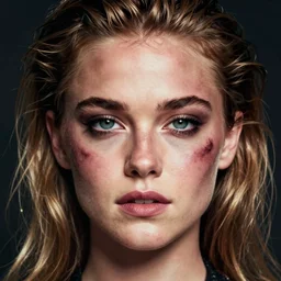 a portait painting of amber heard face covered in large dark bruises