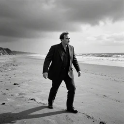 quentin tarantino storming the beach of normandy, black and white, high resolution