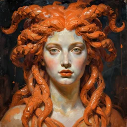 portrait of orange medusa by greg rutkowski in the style of egon schiele