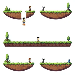 a kitbash contaning horizontal plataforms. Scenario kitbash, environment concept art,   5 ( five) different detailed Horizontal plataforms,  in a  action platform spritesheet game assets. Style of   Ori and the blind forest, SOTN, wonder boy, side scroller game, dead cells, hollow knight.   separated modular  plataforms, kit bashing, 4K, Retrofuturism, Studio Ghibli, Simon Stålenhag