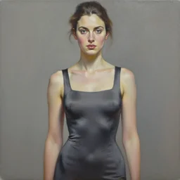 painting of a female wearing a skintight dress, 4 k, by greg rutkowski and antoine blanchard, detailed face and eyes,