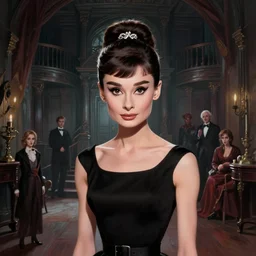 audrey hepburn in a horror novel, inside haunted mansion, various backgrounds, highly detailed, digital painting, artstation, matte, illustration, art by gaston bussiere, greg rutkowski, j. c. leyendecker