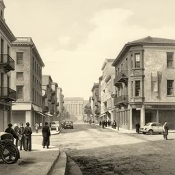 street view of a city in 1850