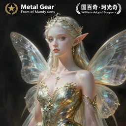 character concept portrait of a fairy with pointy ears and an elegant gown, pale face, intricate, elegant, digital painting, concept art, smooth, sharp focus, illustration, from Metal Gear, by Ruan Jia and Mandy Jurgens and William-Adolphe Bouguereau, Artgerm