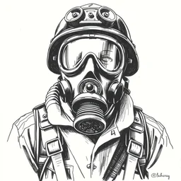 beautiful aesthetic inspirational masterful professional ink pen liner sketch of a 1 9 1 0 s ww 1 - era soldier in gas mask, low detailed, trending on artstation, high quality paper