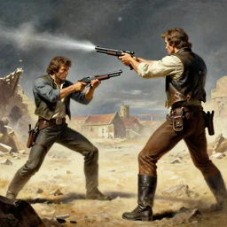 space opera gunfight, in the style of wally wood, photorealistic