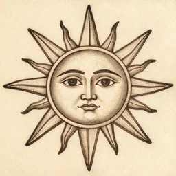 engraving of the sun in selknam style, by anni albers, zoom out