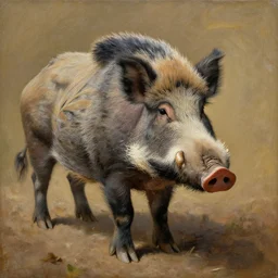 peter elson painting of a primitive wild pig