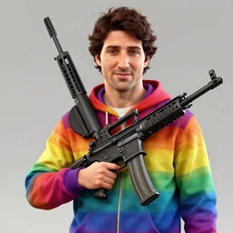 highly detailed portrait justin trudeau in rainbow hoody holding ar - 1 5! in gta v stephen bliss unreal engine fantasy art by greg rutkowski loish rhads ferdinand knab makoto shinkai lois van baarle ilya kuvshinov rossdraws tom bagshaw global illumination radiant light detailed intricate environment