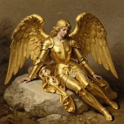 fallen angels in golden armour ( gustav dore, artstation, deviantart )